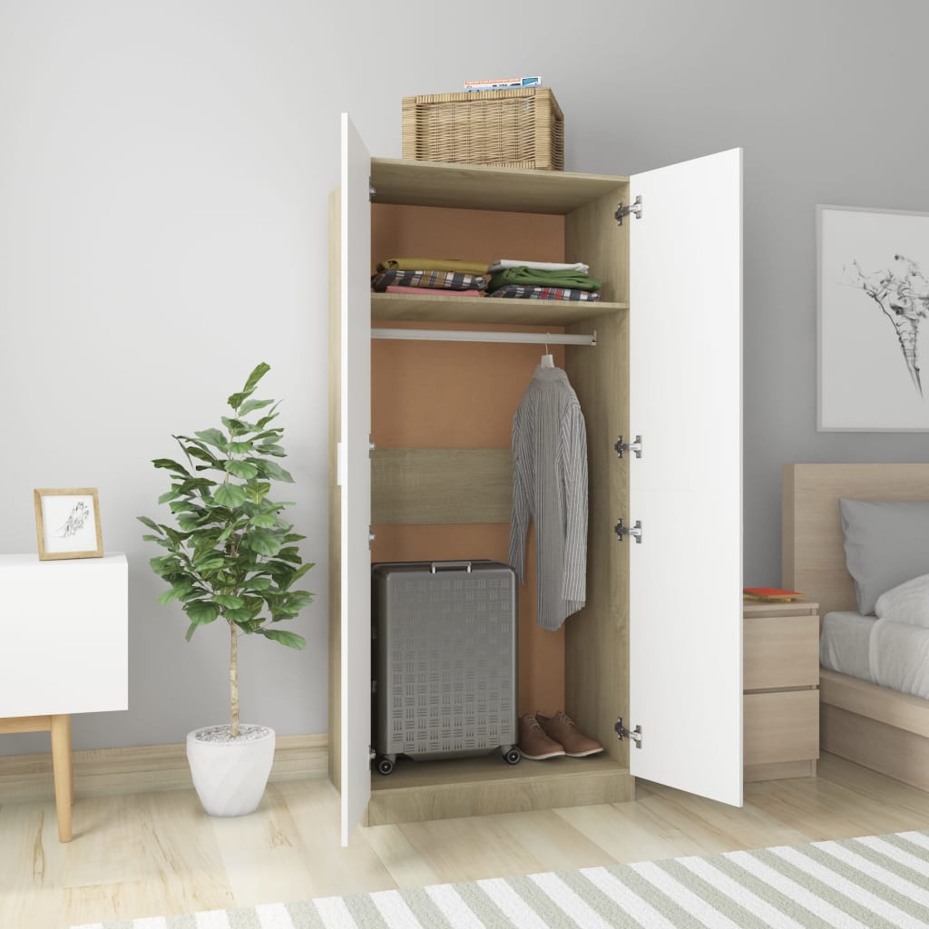 

vidaXL Kledingkast 80x52x180 cm spaanplaat wit en sonoma eikenkleurig