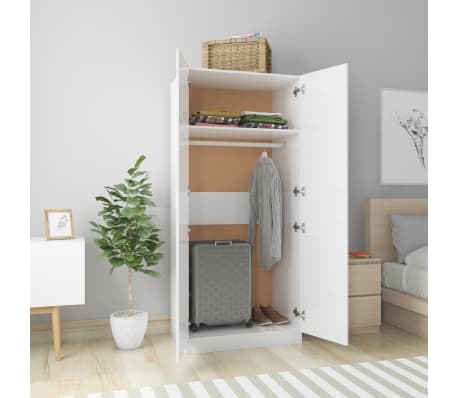 vidaXL Drabužių spinta, balta, 80x52x180cm, apdirbta mediena, blizgi