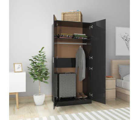 vidaXL Drabužių spinta, juodos spalvos, 80x52x180cm, MDP, ypač blizgi