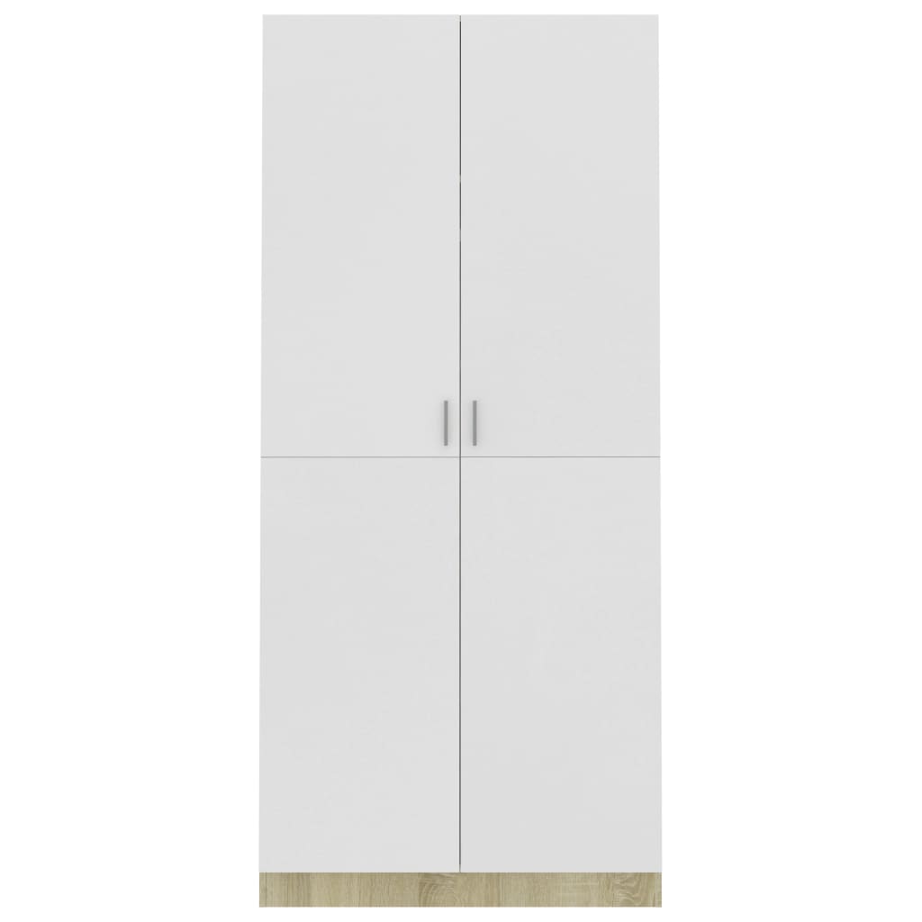 Fehér és sonoma-tölgy forgácslap ruhásszekrény 90x52x200 cm 