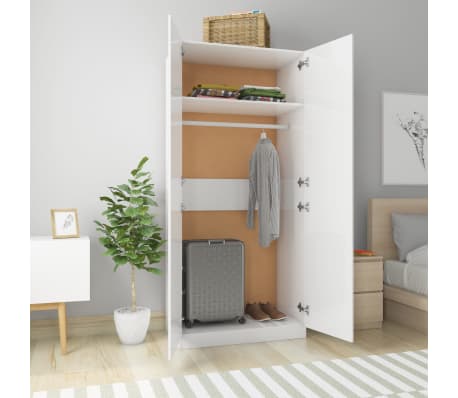 vidaXL خزانة ملابس لون أبيض لامع جدًا 90×52×200 سم خشب صناعي