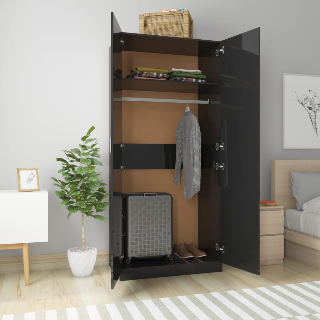 

vidaXL Kledingkast 90x52x200 cm bewerkt hout hoogglans zwart