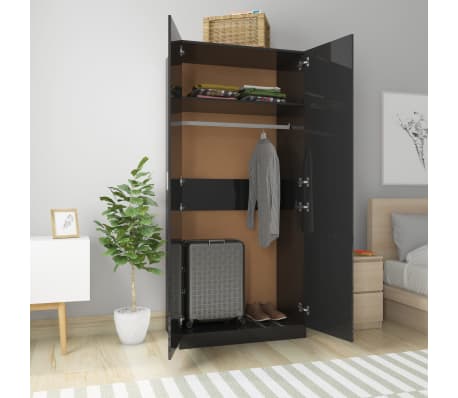 vidaXL Wardrobe High Gloss Black 90x52x200 cm Engineered Wood