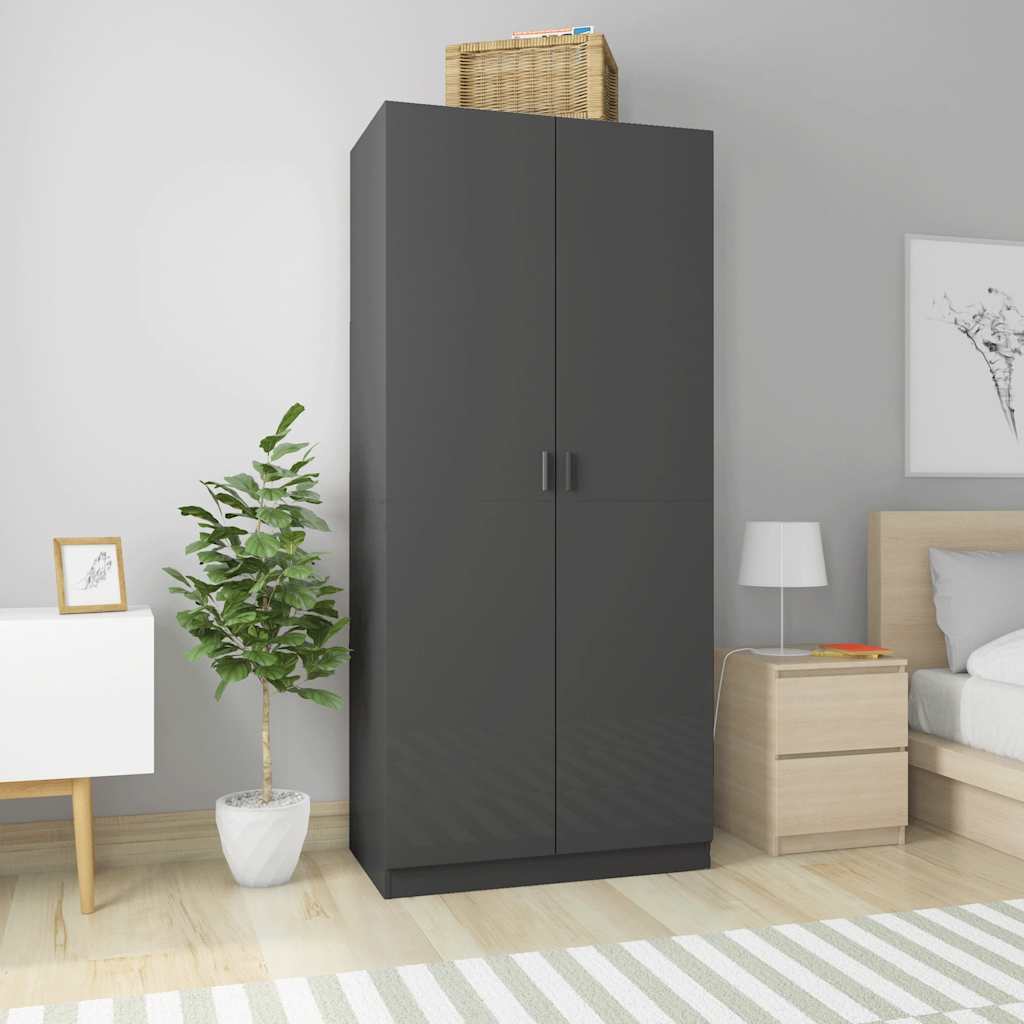 vidaXL Kleiderschrank Hochglanz-Grau 90x52x200 cm Holzwerkstoff