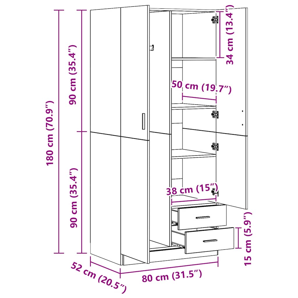 Garderobna omara bela 80x52x180 cm inženirski les - slika 9