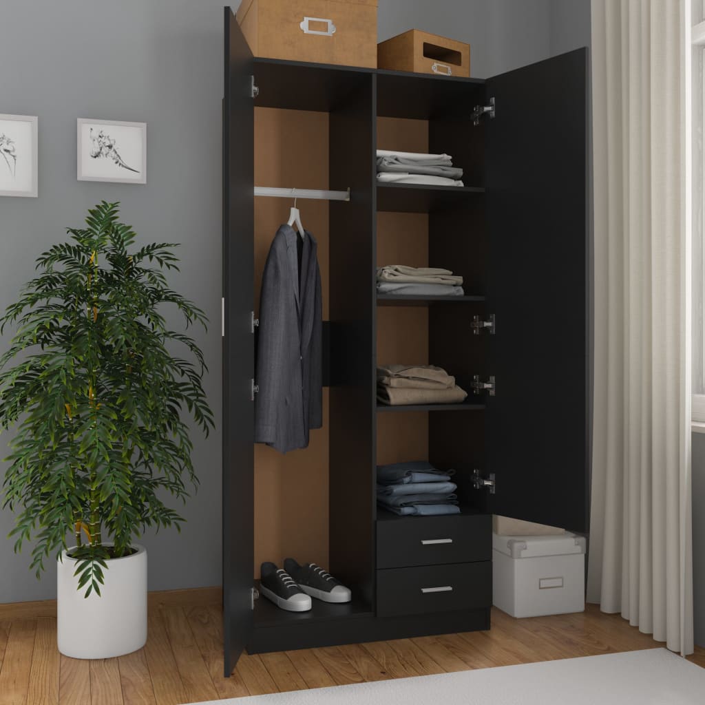

vidaXL Kledingkast 80x52x180 cm spaanplaat zwart