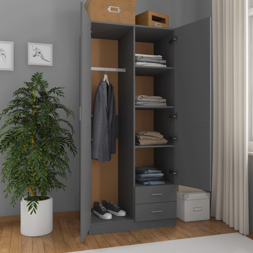 

vidaXL Kledingkast 80x52x180 cm spaanplaat grijs