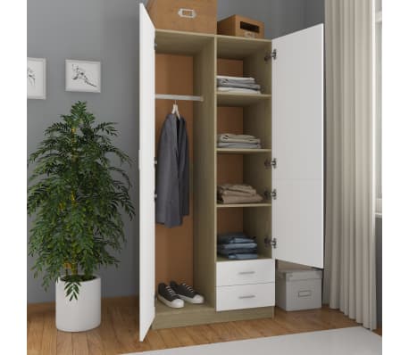 vidaXL Roupeiro 80x52x180 cm contraplacado branco e carvalho sonoma