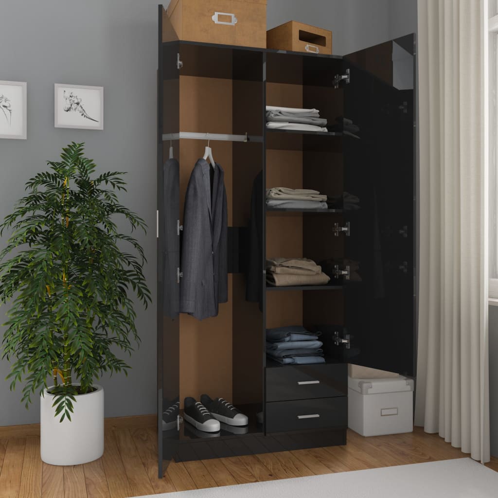 

vidaXL Kledingkast 80x52x180 cm spaanplaat hoogglans zwart