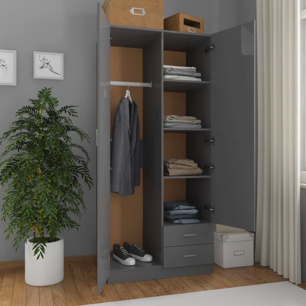 

vidaXL Kledingkast 80x52x180 cm spaanplaat hoogglans grijs