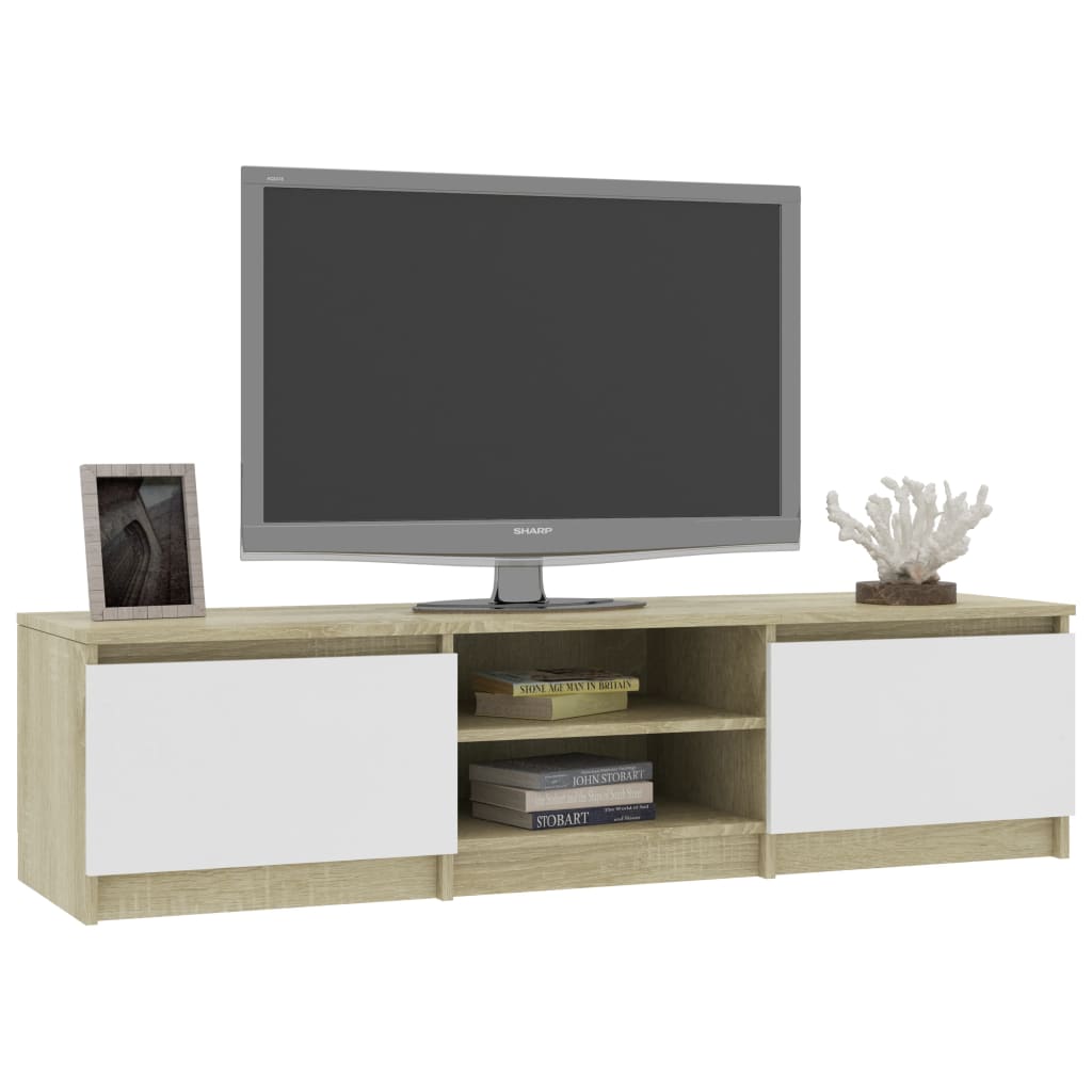 TV-Schrank Weiß und Sonoma-Eiche 140×40×35,5 cm Spanplatte