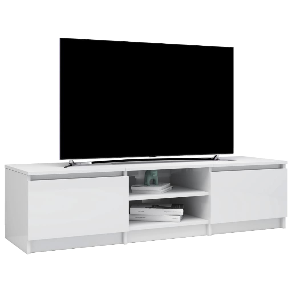 Magasfényű fehér forgácslap TV-szekrény 140 x 40 x 35,5 cm 