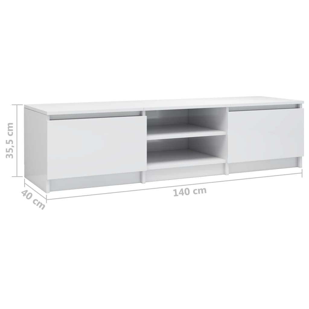 Magasfényű fehér forgácslap TV-szekrény 140 x 40 x 35,5 cm 
