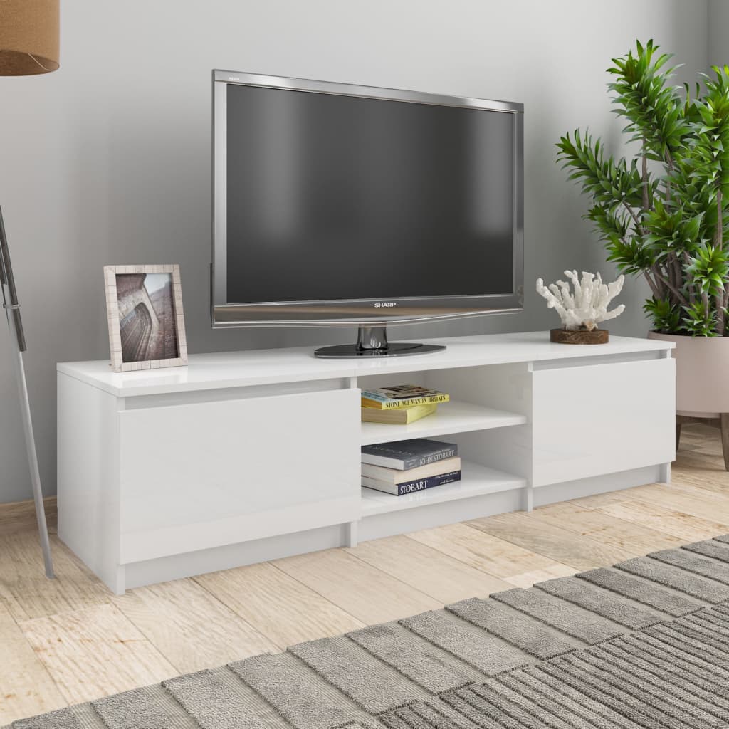 Meuble TV Blanc brillant 140x40x35,5 cm Aggloméré | meublestv.fr 2