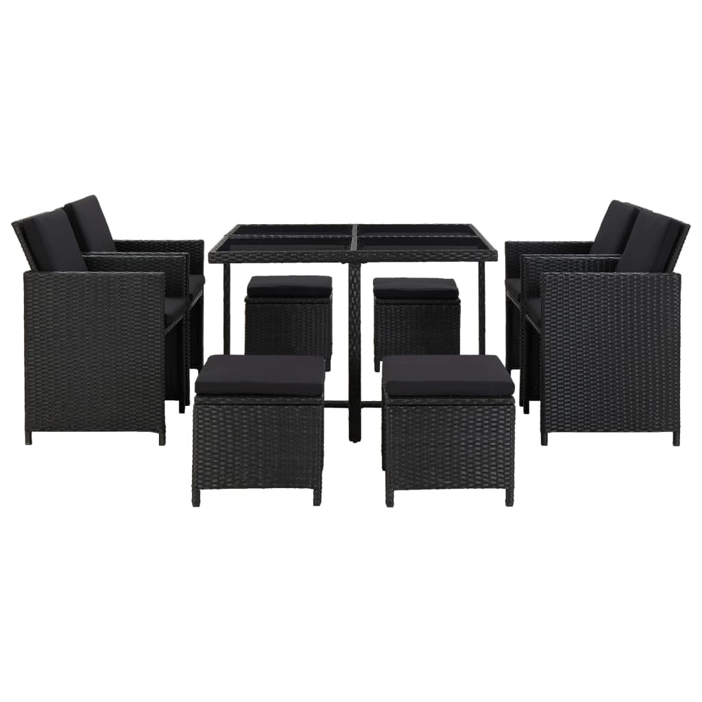 

vidaXL 9-delige Tuinset met kussens poly rattan zwart