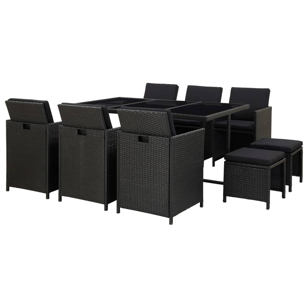 

vidaXL 11 Piece Patio Dining Set with Cushions Poly Rattan Black