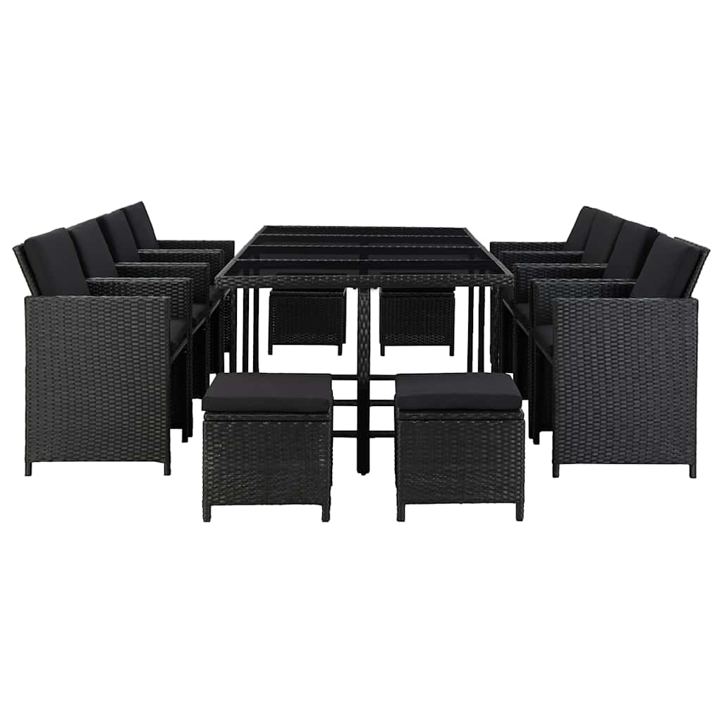 

vidaXL 13-delige Tuinset met kussens poly rattan zwart