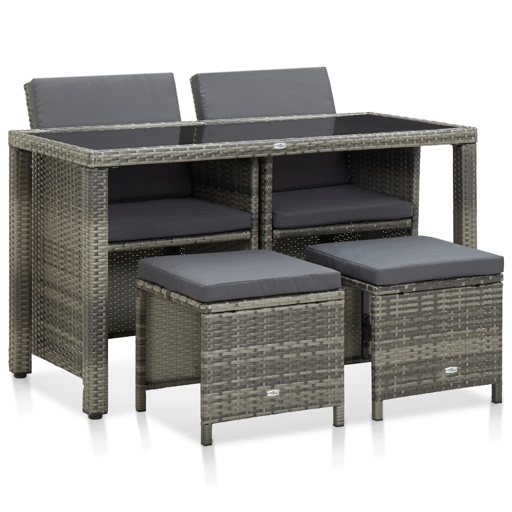 

vidaXL 5 Piece Patio Dining Set with Cushions Poly Rattan Gray
