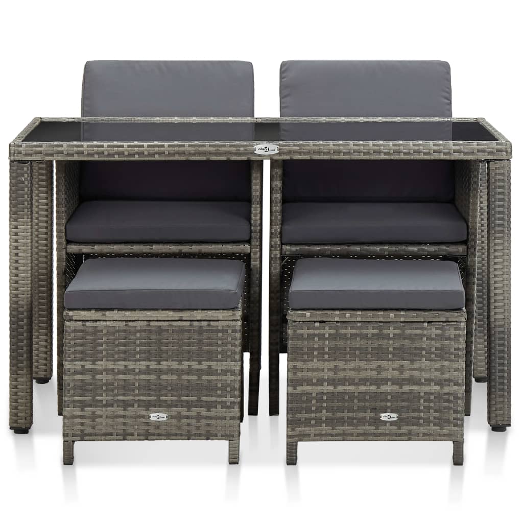 

vidaXL 5-delige Tuinset met kussens poly rattan grijs