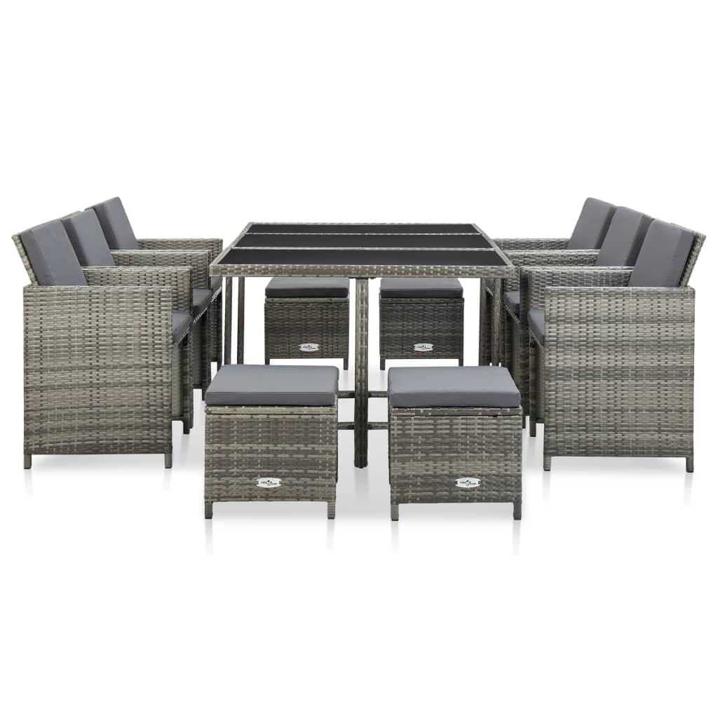 

vidaXL 11-delige Tuinset met kussens poly rattan grijs