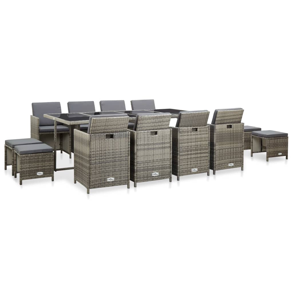vidaXL Set mobilier de exterior cu perne, 13 piese, gri, poliratan