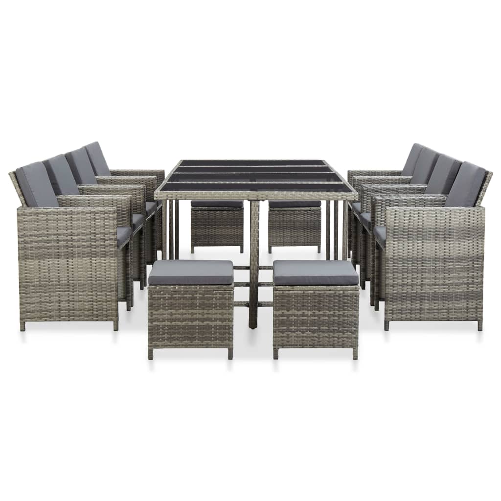 vidaXL 13-delige Tuinset met kussens poly rattan grijs
