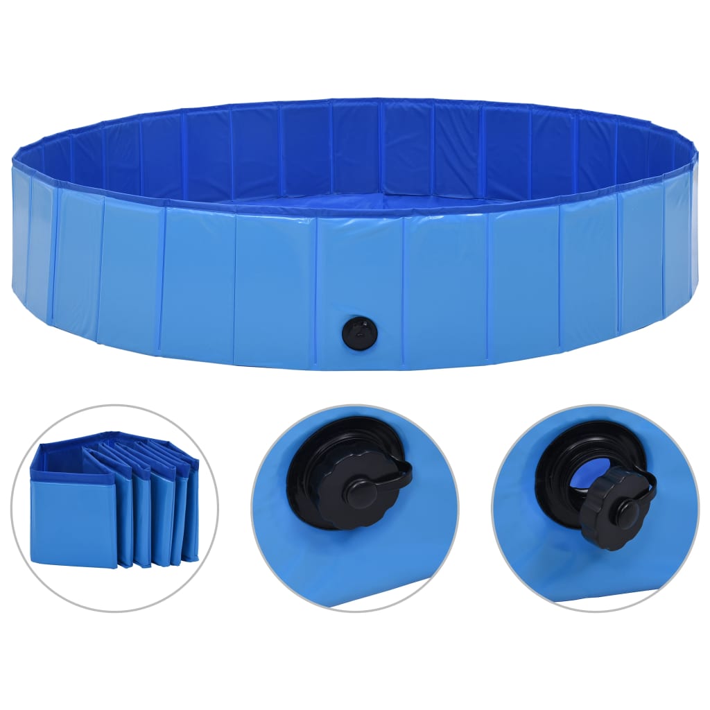 Piscine pliable et résistante bleu pour chiens en PVC - 160x30 cm