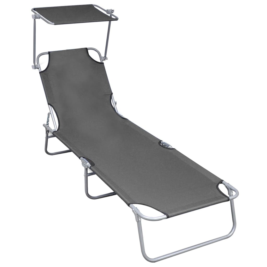 

vidaXL Folding Sun Lounger with Canopy Gray Aluminum