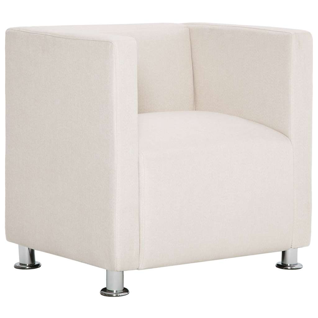 Armchairs Cream Polyester upholstery, Wooden frame, Chrome legs