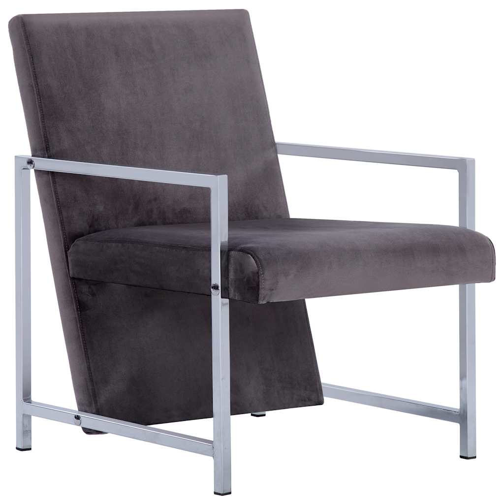 Armchair Dark Gray Velvet, Solid wood, Plywood, Chrome Single