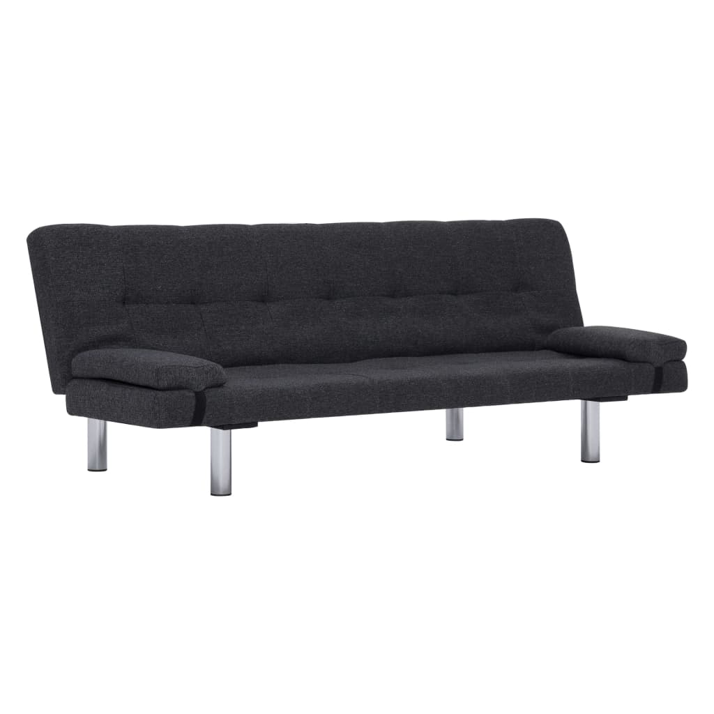 Image of vidaXL Sofa Bed with Two Pillows Dark Gray Fabric