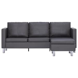 vidaXL Sofa Grey Faux leather, Wood, Chrome-plated iron Large Reversible