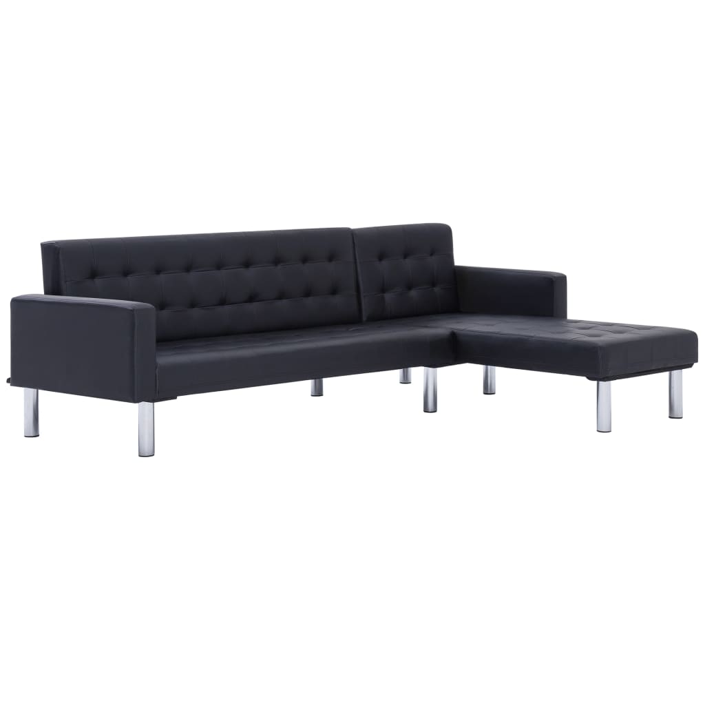 

vidaXL L-shaped Sofa Bed Black Faux Leather