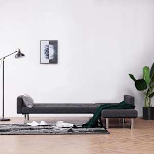 vidaXL Rozkladacia pohovka v tvare L, tmavosiv&aacute;, polyesterov&aacute;