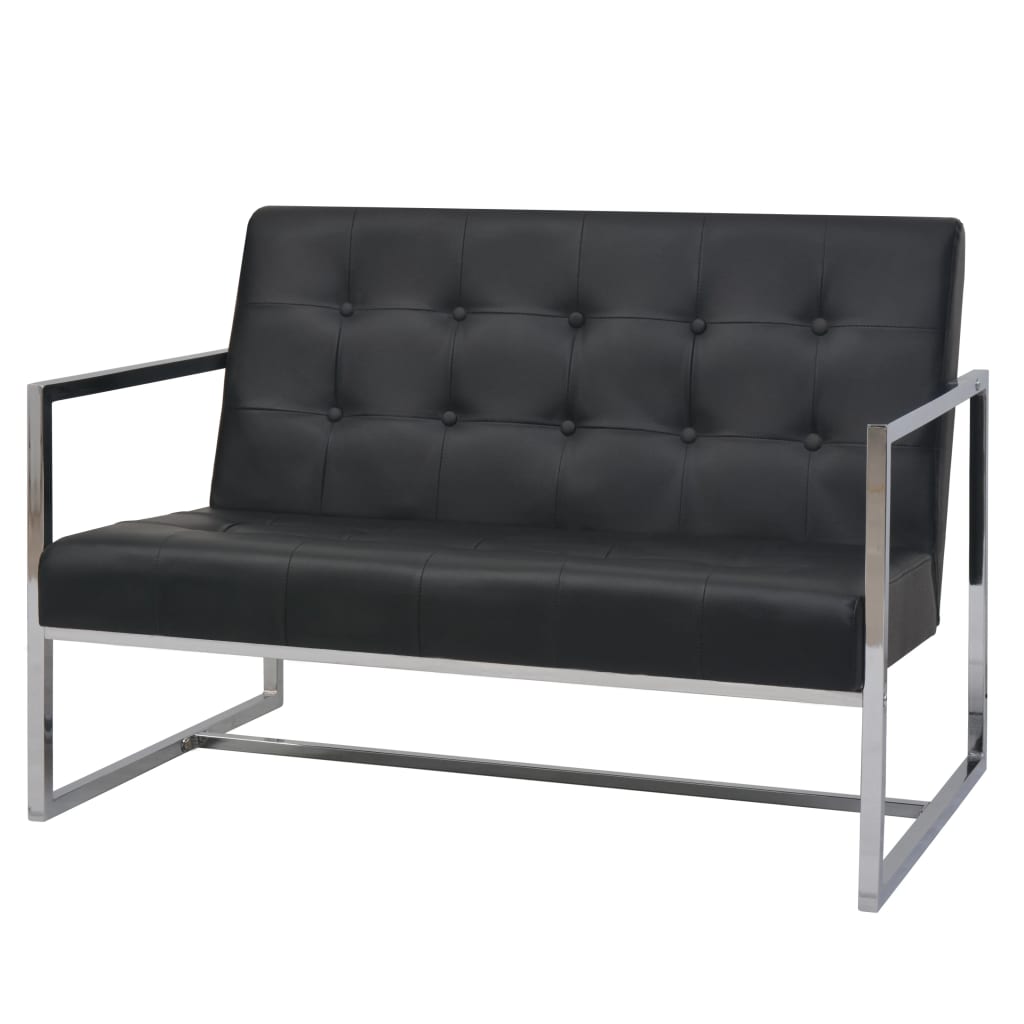 vidaXL Sofa 2-seter med armlene kunstig skinn og stål svart