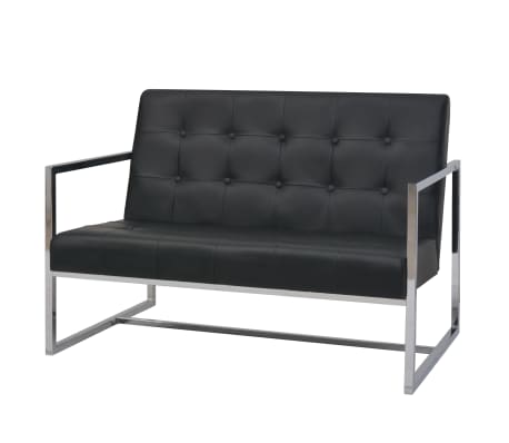 vidaXL 2-Seater Sofa with Armrests Artificial Leather and Steel Black