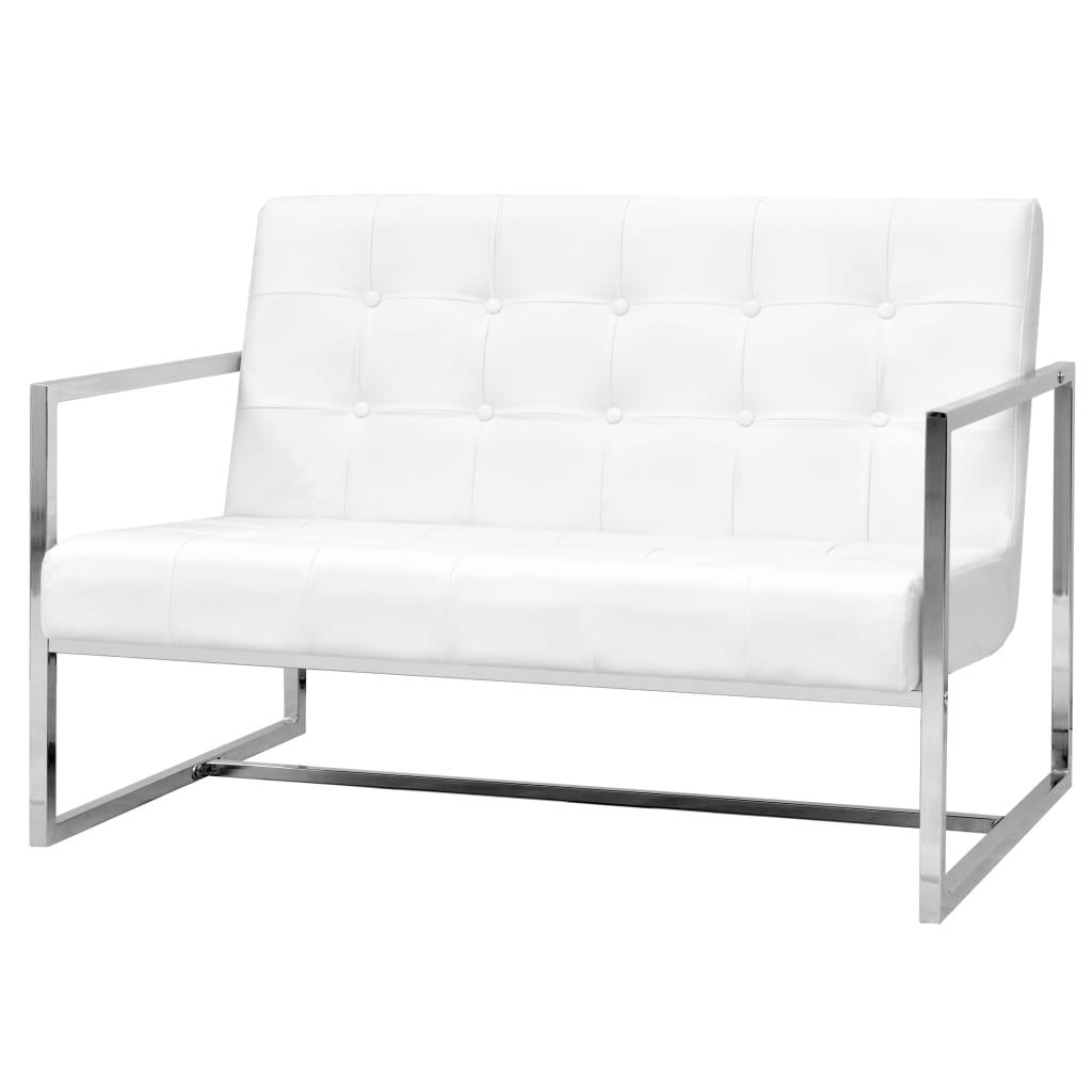 vidaXL 2-Seater Sofa with Armrests Artificial Leather and Steel White