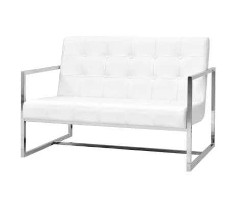 vidaXL 2-Seater Sofa with Armrests Artificial Leather and Steel White