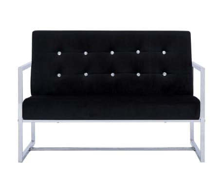 vidaXL 2-Seater Sofa with Armrests Black Chrome and Velvet