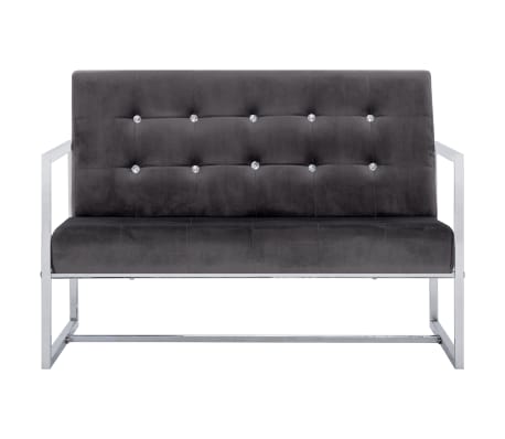 vidaXL 2-Seater Sofa with Armrests Dark Grey Chrome and Velvet