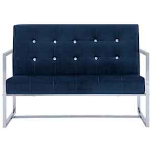 vidaXL 2-Seater Sofa with Armrests Blue Chrome and Velvet