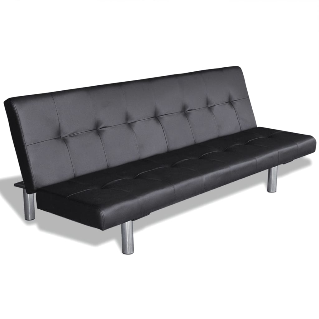 vidaXL Sofa Bed with Two Pillows Faux Leather Black
