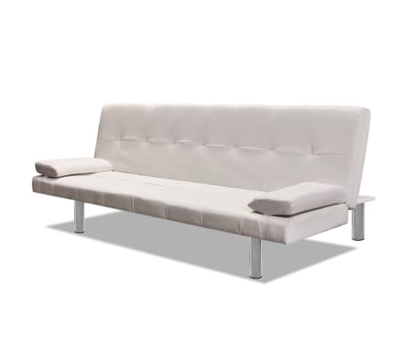 vidaXL Sofa Bed with Two Pillows Faux Leather Cream White