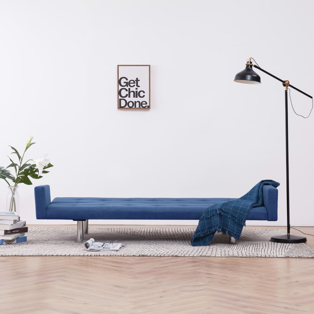 vidaXL Sofa Bed with Armrest Blue Fabric