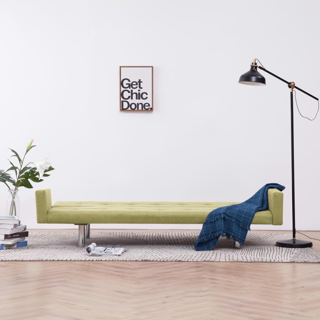 vidaXL Sofa Bed with Armrest Green Fabric
