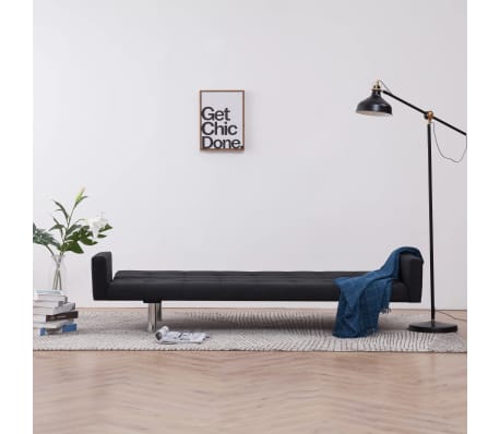 vidaXL Sofa Bed with Armrest Black Fabric