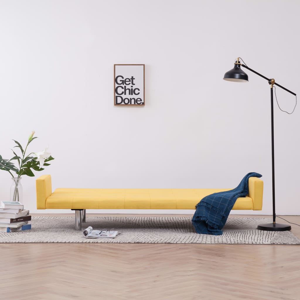 vidaXL Sofa Bed with Armrest Yellow Fabric