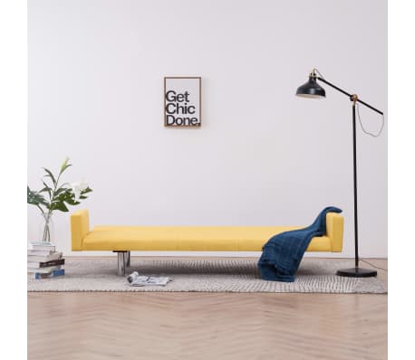 vidaXL Sofa Bed with Armrest Yellow Fabric