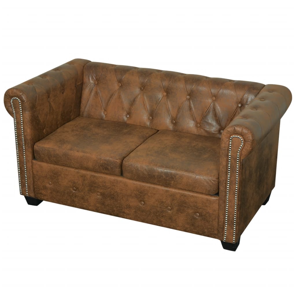 vidaXL 2-seters Chesterfield sofa kunstskinn brun