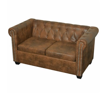 vidaXL 2-seters Chesterfield sofa kunstskinn brun